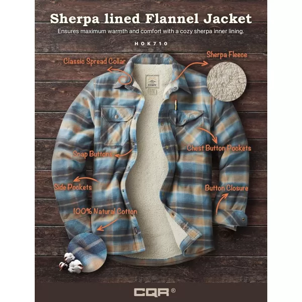 CQR Mens Plaid Flannel Shirt Jacket Long Sleeve Soft Warm SherpaQuilted Lined Jacket Outdoor Button UpZipFront JacketSherpa Lined Seashore