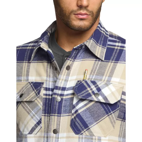 CQR Mens Plaid Flannel Shirt Jacket Long Sleeve Soft Warm SherpaQuilted Lined Jacket Outdoor Button UpZipFront JacketSherpa Lined Sedimentary Blue