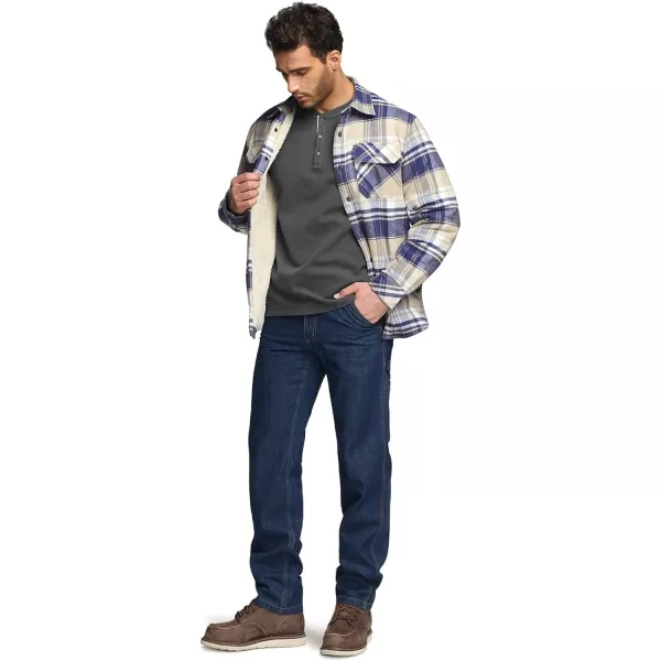 CQR Mens Plaid Flannel Shirt Jacket Long Sleeve Soft Warm SherpaQuilted Lined Jacket Outdoor Button UpZipFront JacketSherpa Lined Sedimentary Blue