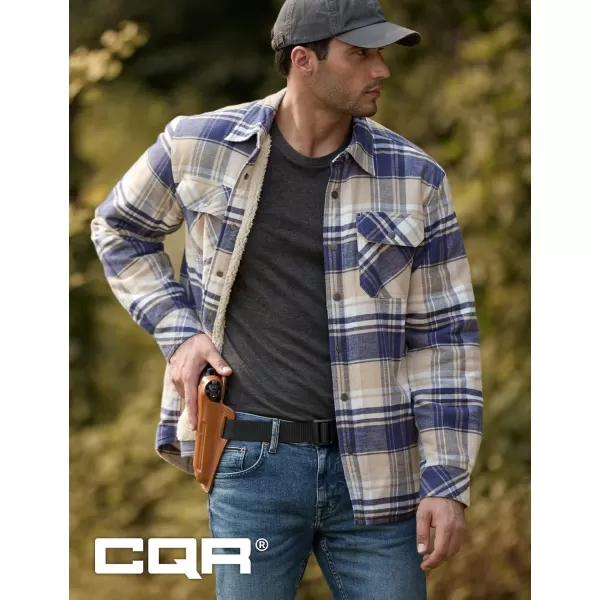 CQR Mens Plaid Flannel Shirt Jacket Long Sleeve Soft Warm SherpaQuilted Lined Jacket Outdoor Button UpZipFront JacketSherpa Lined Sedimentary Blue