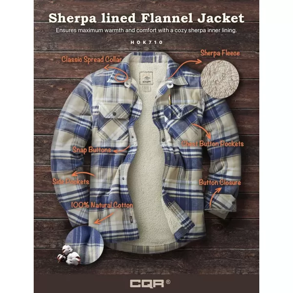 CQR Mens Plaid Flannel Shirt Jacket Long Sleeve Soft Warm SherpaQuilted Lined Jacket Outdoor Button UpZipFront JacketSherpa Lined Sedimentary Blue