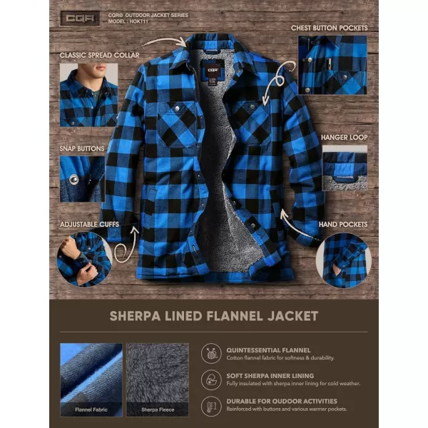 CQR Mens Plaid Flannel Shirt Jacket Long Sleeve Soft Warm SherpaQuilted Lined Jacket Outdoor Button UpZipFront JacketSherpa Lined Side Pocket Classic Blue