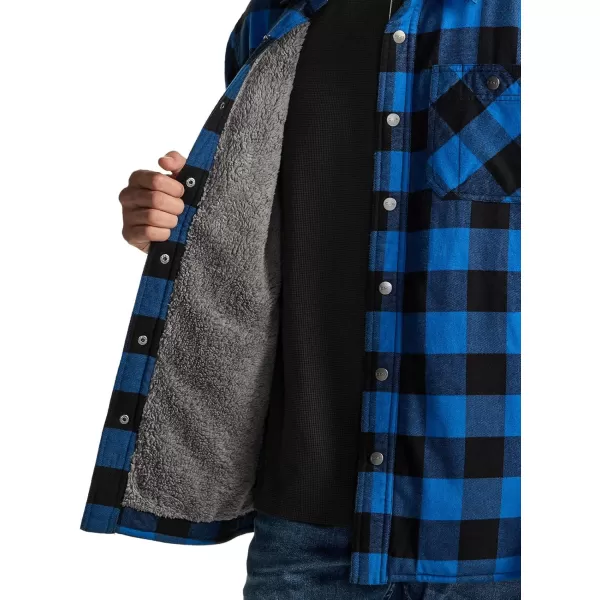 CQR Mens Plaid Flannel Shirt Jacket Long Sleeve Soft Warm SherpaQuilted Lined Jacket Outdoor Button UpZipFront JacketSherpa Lined Side Pocket Classic Blue