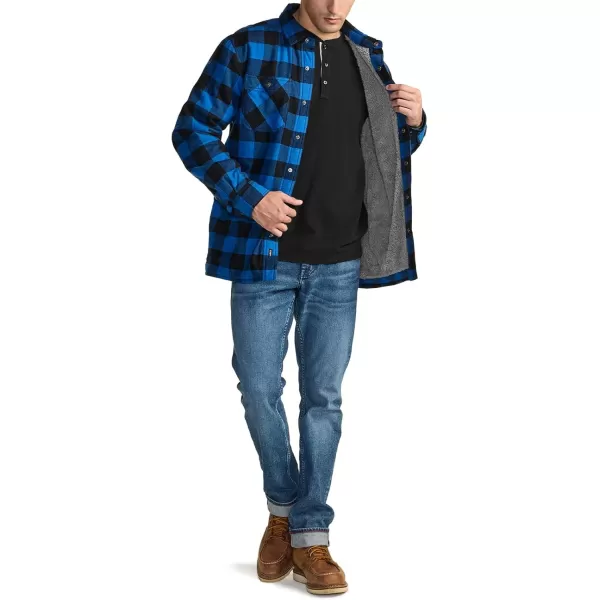 CQR Mens Plaid Flannel Shirt Jacket Long Sleeve Soft Warm SherpaQuilted Lined Jacket Outdoor Button UpZipFront JacketSherpa Lined Side Pocket Classic Blue