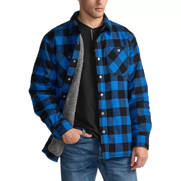 CQR Mens Plaid Flannel Shirt Jacket Long Sleeve Soft Warm SherpaQuilted Lined Jacket Outdoor Button UpZipFront JacketSherpa Lined Side Pocket Classic Blue