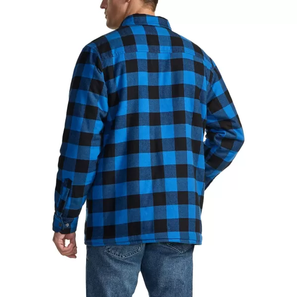 CQR Mens Plaid Flannel Shirt Jacket Long Sleeve Soft Warm SherpaQuilted Lined Jacket Outdoor Button UpZipFront JacketSherpa Lined Side Pocket Classic Blue