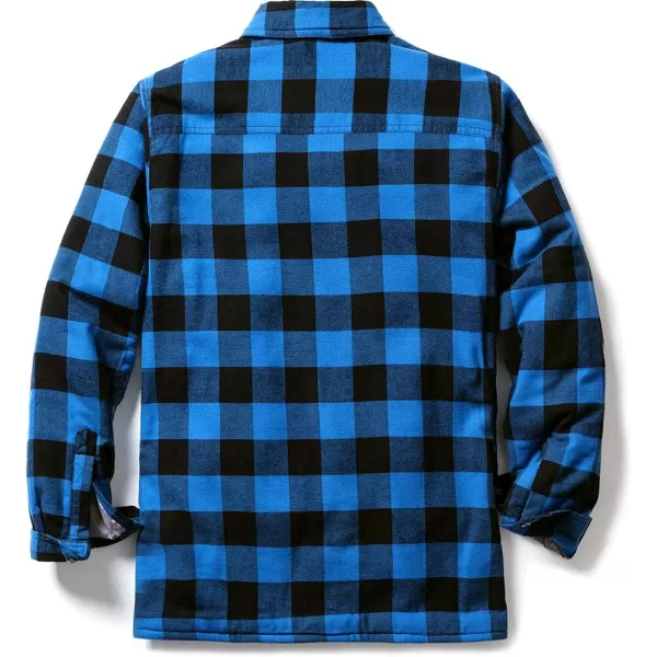 CQR Mens Plaid Flannel Shirt Jacket Long Sleeve Soft Warm SherpaQuilted Lined Jacket Outdoor Button UpZipFront JacketSherpa Lined Side Pocket Classic Blue