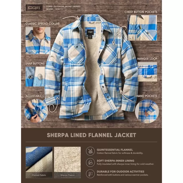 CQR Mens Plaid Flannel Shirt Jacket Long Sleeve Soft Warm SherpaQuilted Lined Jacket Outdoor Button UpZipFront JacketSherpa Lined Side Pocket Under Bridge