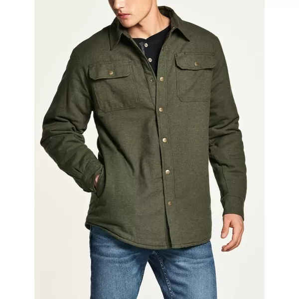 CQR Mens Plaid Flannel Shirt Jacket Long Sleeve Soft Warm SherpaQuilted Lined Jacket Outdoor Button UpZipFront JacketSherpa Lined Solid Hunter Green