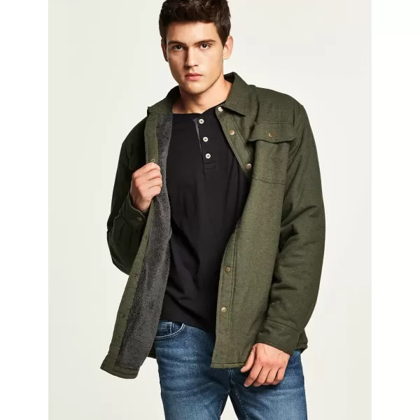 CQR Mens Plaid Flannel Shirt Jacket Long Sleeve Soft Warm SherpaQuilted Lined Jacket Outdoor Button UpZipFront JacketSherpa Lined Solid Hunter Green