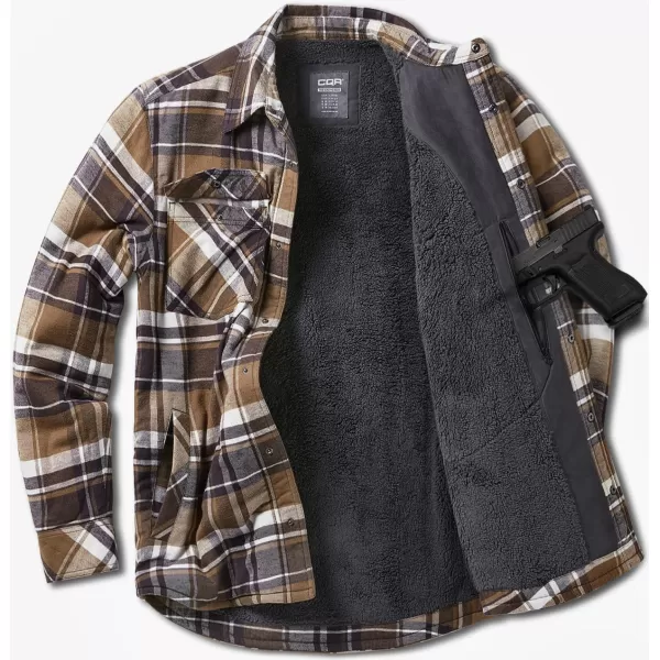 CQR Mens Plaid Flannel Shirt Jacket Long Sleeve Soft Warm SherpaQuilted Lined Jacket Outdoor Button UpZipFront JacketStealth Aged Barrel