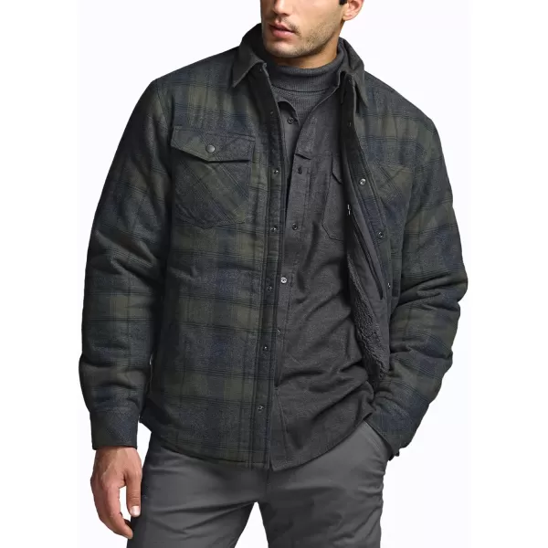 CQR Mens Plaid Flannel Shirt Jacket Long Sleeve Soft Warm SherpaQuilted Lined Jacket Outdoor Button UpZipFront JacketStealth Amazon Grey