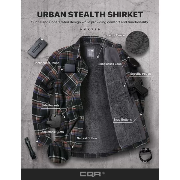 CQR Mens Plaid Flannel Shirt Jacket Long Sleeve Soft Warm SherpaQuilted Lined Jacket Outdoor Button UpZipFront JacketStealth Coal Miner