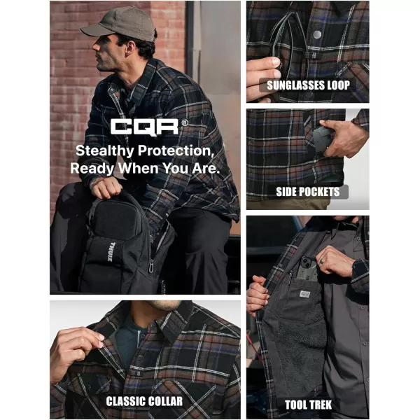 CQR Mens Plaid Flannel Shirt Jacket Long Sleeve Soft Warm SherpaQuilted Lined Jacket Outdoor Button UpZipFront JacketStealth Coal Miner