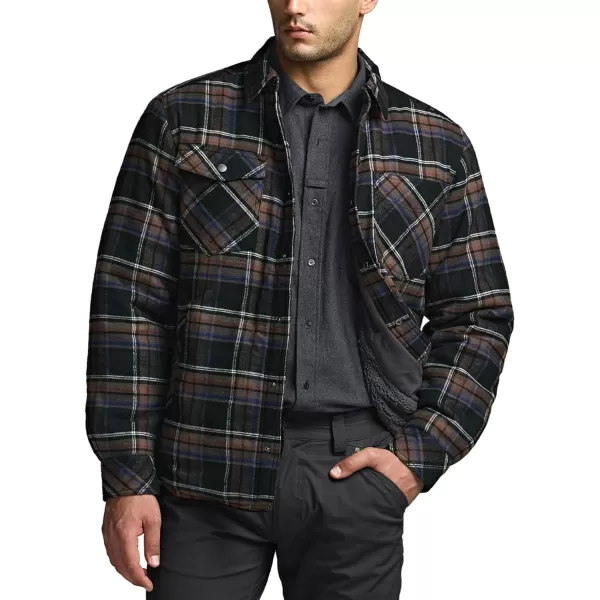 CQR Mens Plaid Flannel Shirt Jacket Long Sleeve Soft Warm SherpaQuilted Lined Jacket Outdoor Button UpZipFront JacketStealth Coal Miner