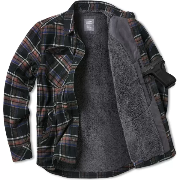 CQR Mens Plaid Flannel Shirt Jacket Long Sleeve Soft Warm SherpaQuilted Lined Jacket Outdoor Button UpZipFront JacketStealth Coal Miner