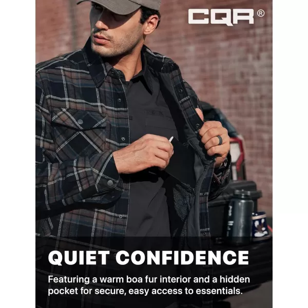 CQR Mens Plaid Flannel Shirt Jacket Long Sleeve Soft Warm SherpaQuilted Lined Jacket Outdoor Button UpZipFront JacketStealth Coal Miner