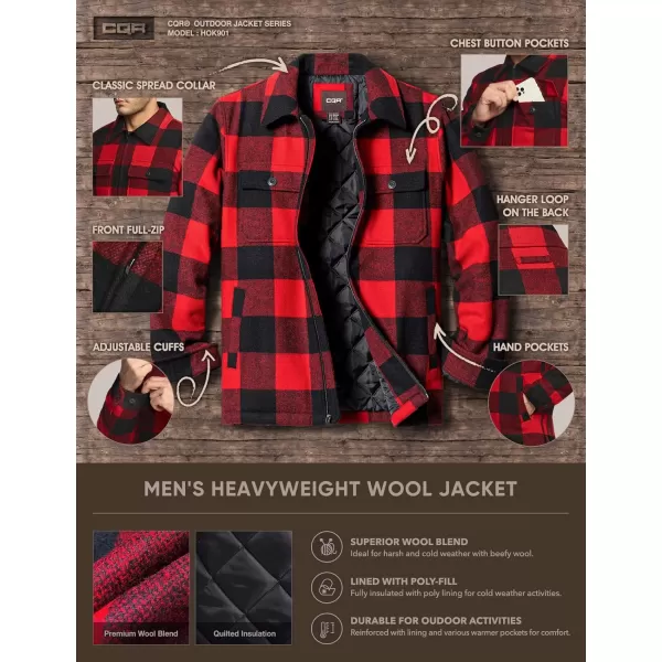 CQR Mens Plaid Flannel Shirt Jacket Long Sleeve Soft Warm SherpaQuilted Lined Jacket Outdoor Button UpZipFront JacketWool Jk Buffalo Red Plaid