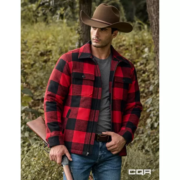 CQR Mens Plaid Flannel Shirt Jacket Long Sleeve Soft Warm SherpaQuilted Lined Jacket Outdoor Button UpZipFront JacketWool Jk Buffalo Red Plaid