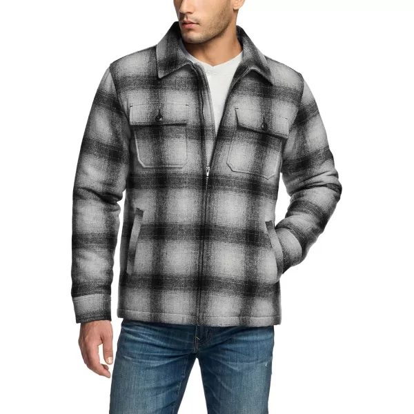 CQR Mens Plaid Flannel Shirt Jacket Long Sleeve Soft Warm SherpaQuilted Lined Jacket Outdoor Button UpZipFront JacketWool Jk Cloud Grey Ombre