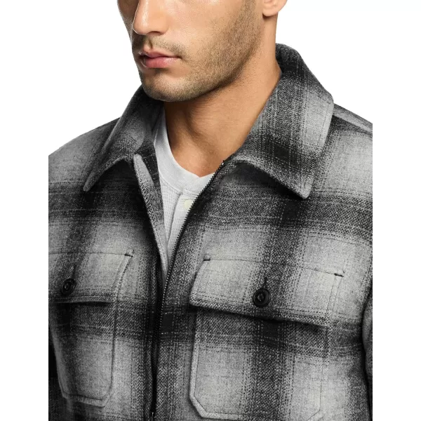 CQR Mens Plaid Flannel Shirt Jacket Long Sleeve Soft Warm SherpaQuilted Lined Jacket Outdoor Button UpZipFront JacketWool Jk Cloud Grey Ombre