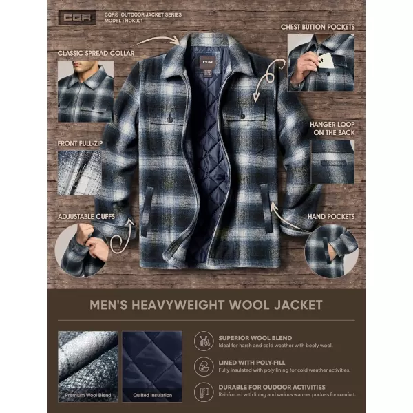 CQR Mens Plaid Flannel Shirt Jacket Long Sleeve Soft Warm SherpaQuilted Lined Jacket Outdoor Button UpZipFront JacketWool Jk Shark Grey Ombre