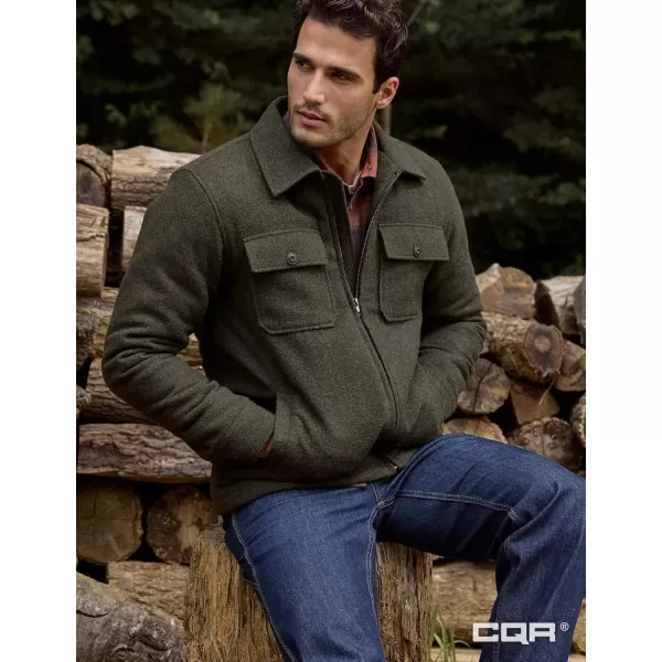 CQR Mens Plaid Flannel Shirt Jacket Long Sleeve Soft Warm SherpaQuilted Lined Jacket Outdoor Button UpZipFront JacketWool Jk Solid  Hunter Green