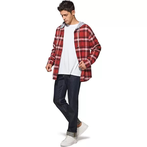 CQR Mens 100 Cotton Plaid Flannel Shirt Long Sleeve Shirt Jackets Casual Outdoor Jacket with PocketsLoose Fit Welcome Red