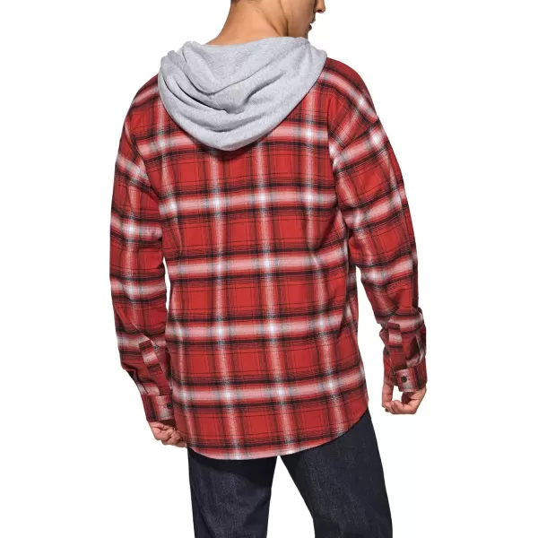 CQR Mens 100 Cotton Plaid Flannel Shirt Long Sleeve Shirt Jackets Casual Outdoor Jacket with PocketsLoose Fit Welcome Red