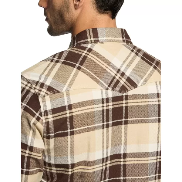 CQR Mens 100 Cotton Plaid Flannel Shirt Long Sleeve Shirt Jackets Casual Outdoor Jacket with PocketsRegular Fit Cigar Brown