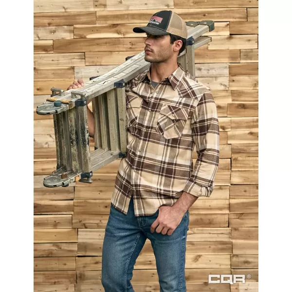 CQR Mens 100 Cotton Plaid Flannel Shirt Long Sleeve Shirt Jackets Casual Outdoor Jacket with PocketsRegular Fit Cigar Brown