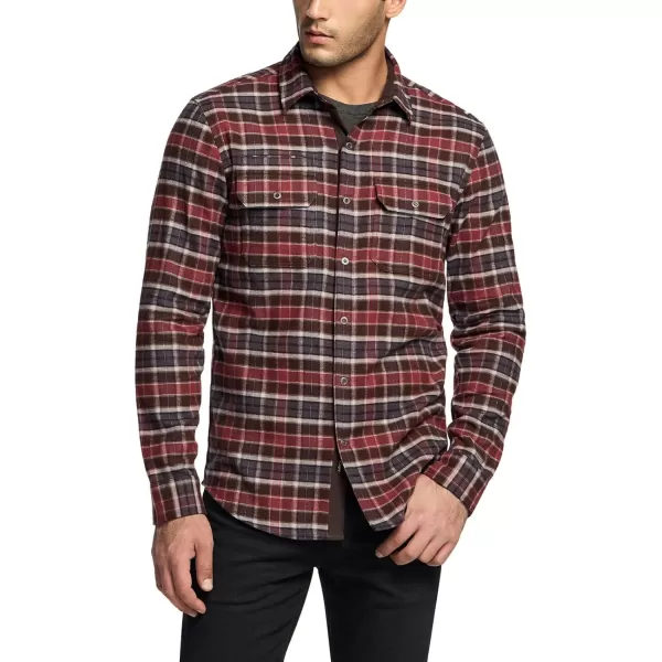 CQR Mens 100 Cotton Plaid Flannel Shirt Long Sleeve Shirt Jackets Casual Outdoor Jacket with PocketsSlim Fit Burnt Larch