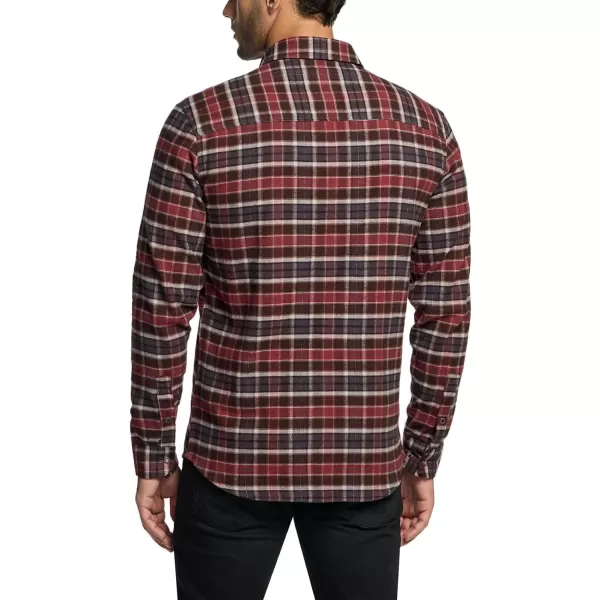 CQR Mens 100 Cotton Plaid Flannel Shirt Long Sleeve Shirt Jackets Casual Outdoor Jacket with PocketsSlim Fit Burnt Larch