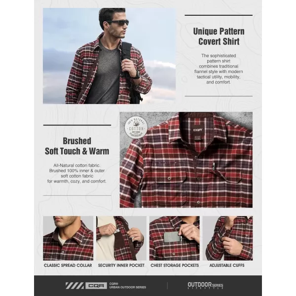 CQR Mens 100 Cotton Plaid Flannel Shirt Long Sleeve Shirt Jackets Casual Outdoor Jacket with PocketsSlim Fit Burnt Larch