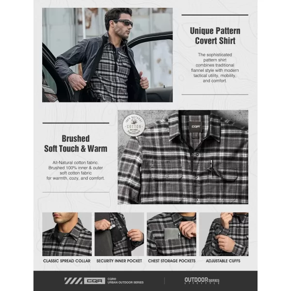 CQR Mens 100 Cotton Plaid Flannel Shirt Long Sleeve Shirt Jackets Casual Outdoor Jacket with PocketsSlim Fit Charred Land