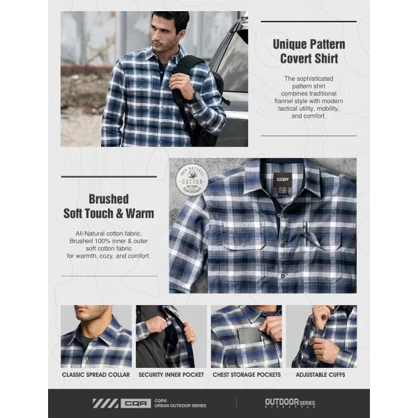 CQR Mens 100 Cotton Plaid Flannel Shirt Long Sleeve Shirt Jackets Casual Outdoor Jacket with PocketsSlim Fit Vague Blue