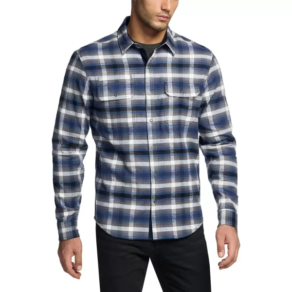 CQR Mens 100 Cotton Plaid Flannel Shirt Long Sleeve Shirt Jackets Casual Outdoor Jacket with PocketsSlim Fit Vague Blue