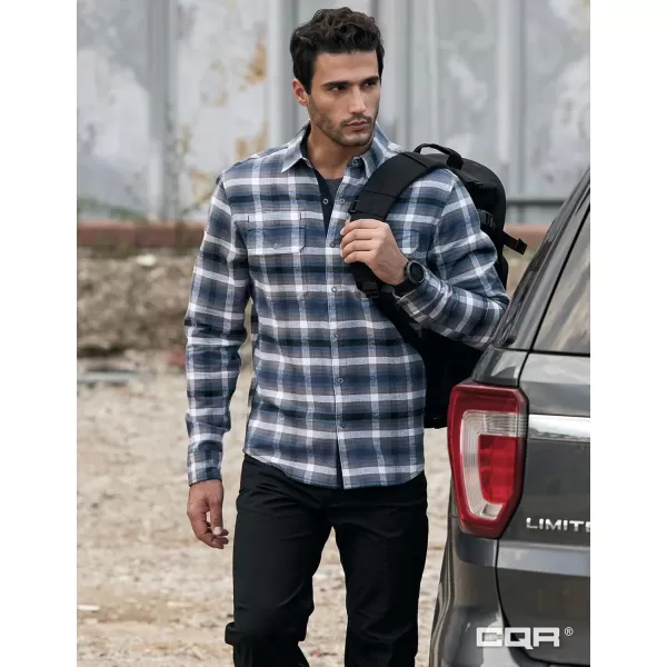 CQR Mens 100 Cotton Plaid Flannel Shirt Long Sleeve Shirt Jackets Casual Outdoor Jacket with PocketsSlim Fit Vague Blue