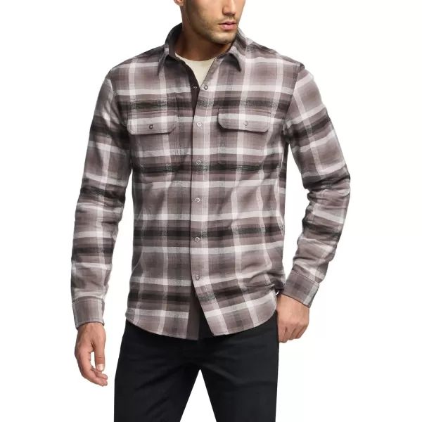 CQR Mens 100 Cotton Plaid Flannel Shirt Long Sleeve Shirt Jackets Casual Outdoor Jacket with PocketsSlim Fit Vague Brown