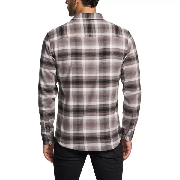 CQR Mens 100 Cotton Plaid Flannel Shirt Long Sleeve Shirt Jackets Casual Outdoor Jacket with PocketsSlim Fit Vague Brown