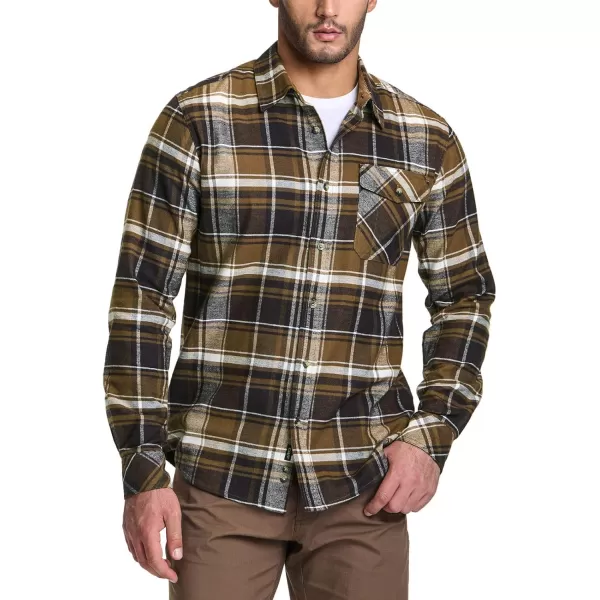 CQR Mens All Cotton Flannel Shirt Long Sleeve Casual Button Up Plaid Shirt Brushed Soft Outdoor ShirtsPlaid Aged Barrel