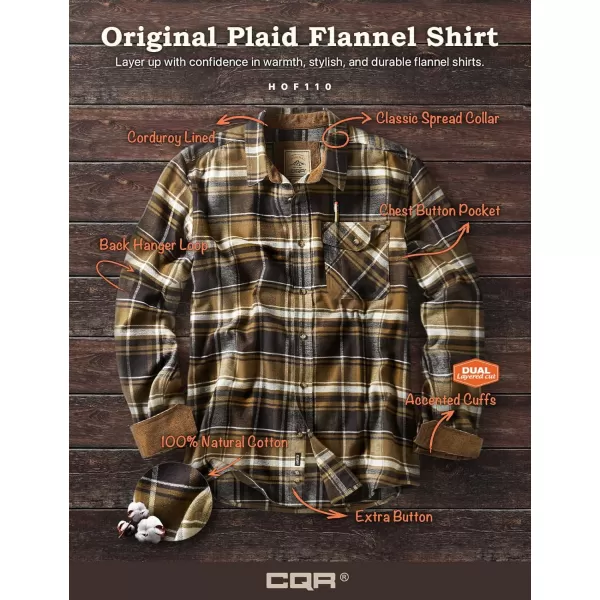 CQR Mens All Cotton Flannel Shirt Long Sleeve Casual Button Up Plaid Shirt Brushed Soft Outdoor ShirtsPlaid Aged Barrel