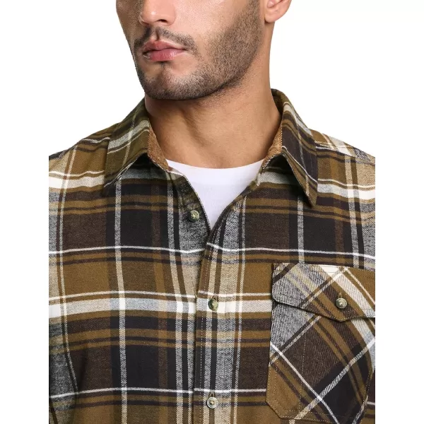 CQR Mens All Cotton Flannel Shirt Long Sleeve Casual Button Up Plaid Shirt Brushed Soft Outdoor ShirtsPlaid Aged Barrel