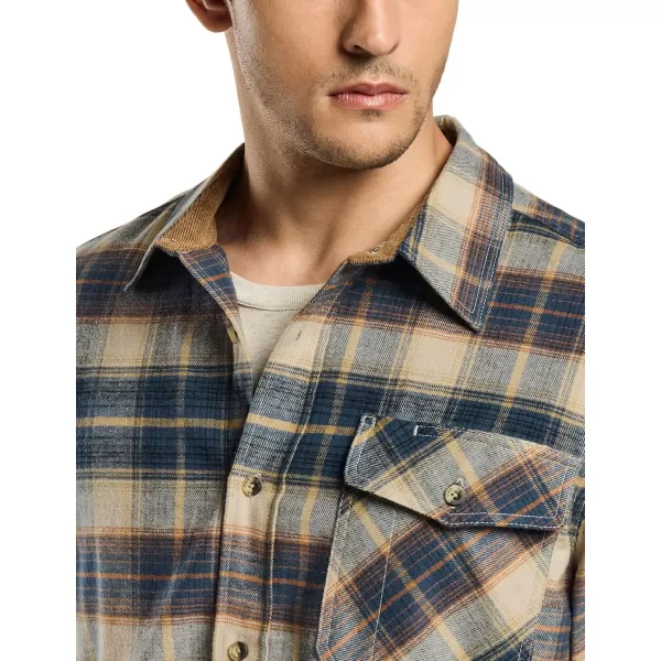 CQR Mens All Cotton Flannel Shirt Long Sleeve Casual Button Up Plaid Shirt Brushed Soft Outdoor ShirtsPlaid Blue Cheese