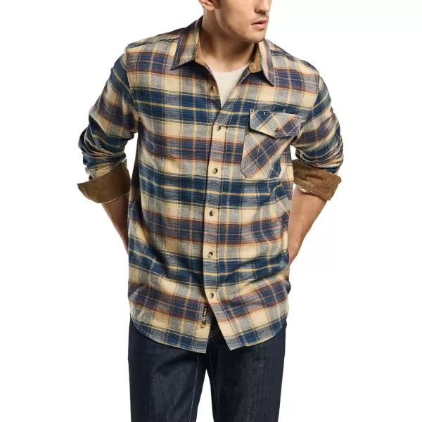 CQR Mens All Cotton Flannel Shirt Long Sleeve Casual Button Up Plaid Shirt Brushed Soft Outdoor ShirtsPlaid Blue Cheese