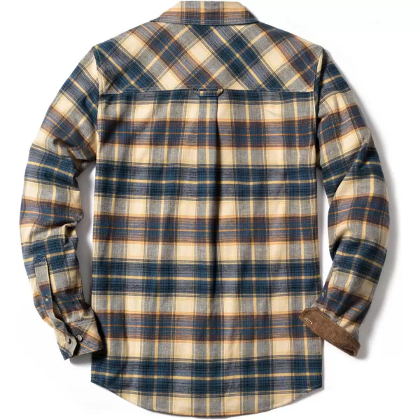 CQR Mens All Cotton Flannel Shirt Long Sleeve Casual Button Up Plaid Shirt Brushed Soft Outdoor ShirtsPlaid Blue Cheese