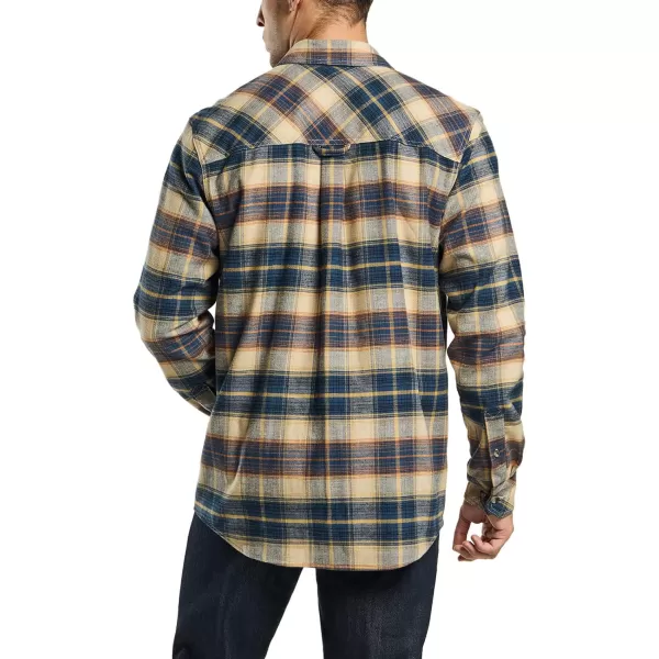 CQR Mens All Cotton Flannel Shirt Long Sleeve Casual Button Up Plaid Shirt Brushed Soft Outdoor ShirtsPlaid Blue Cheese