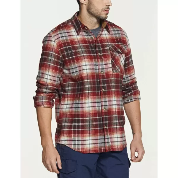 CQR Mens All Cotton Flannel Shirt Long Sleeve Casual Button Up Plaid Shirt Brushed Soft Outdoor ShirtsPlaid Burgundy