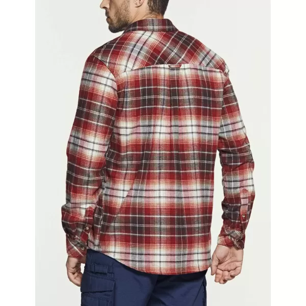 CQR Mens All Cotton Flannel Shirt Long Sleeve Casual Button Up Plaid Shirt Brushed Soft Outdoor ShirtsPlaid Burgundy