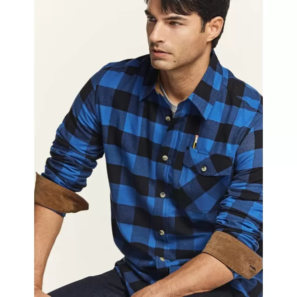 CQR Mens All Cotton Flannel Shirt Long Sleeve Casual Button Up Plaid Shirt Brushed Soft Outdoor ShirtsPlaid Classic Blue